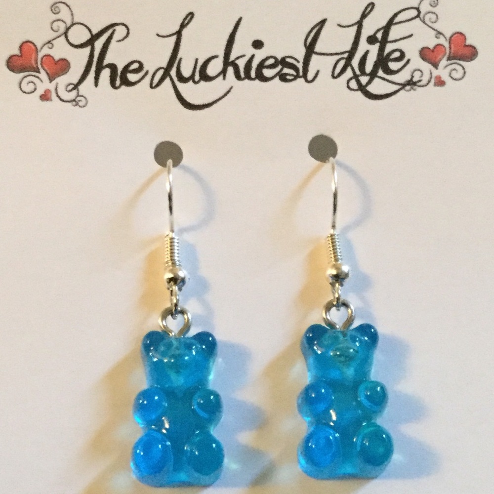 BRAND NEW!  Cute Handmade Blue Gummy Bear Earrings